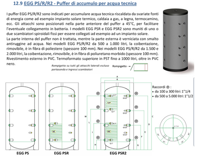 PUFFER DI ACCUMULO ACQUA TECNICA 300 LITRI